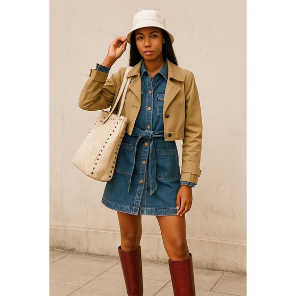 Dizzy Lizzy Denim Shirt Dress Belted Long Sleeve Western Y2K Fall Layering Sz. L - Picture 1 of 6